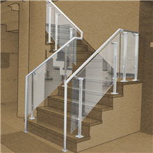 Tempered glass stair railing with stainless steel solid flat baluster