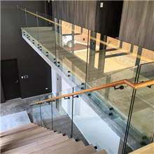 Standoff Glass Railing Of Staircase With Side Handrail