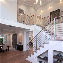 Interior wood handrail with carbon steel metal solid rod bar balustrade PR-R03