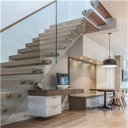 Standoff Glass Railing Oak Wood Treads Straight Staircase